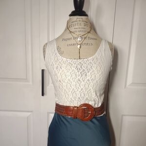 NWOT Vintage Antique White Floral Stretch Lace Cropped Edwardian Tank Top| S